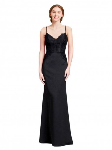 Online Long Chiffon Prom Dress with Lace Bodice and Curved V-Neckline UK