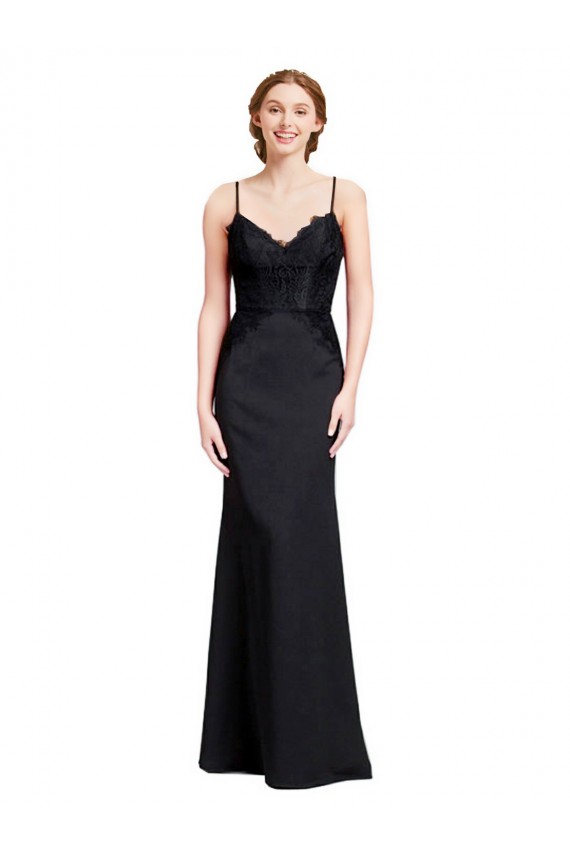 Online Long Chiffon Prom Dress with Lace Bodice and Curved V-Neckline UK