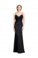 Online Long Chiffon Prom Dress with Lace Bodice and Curved V-Neckline UK