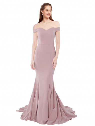 Online Off the Shoulder Mermaid Long Sweep Train Prom Dress UK