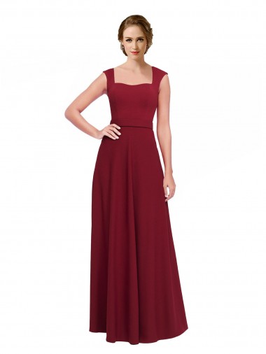 Online Square Neck Subtle Cap Sleeeves Crepe Prom Dress UK