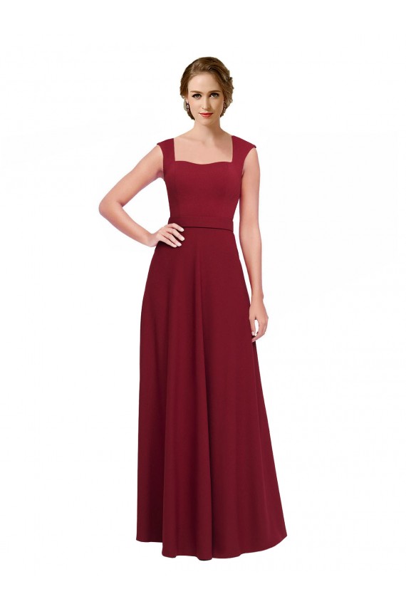 Online Square Neck Subtle Cap Sleeeves Crepe Prom Dress UK