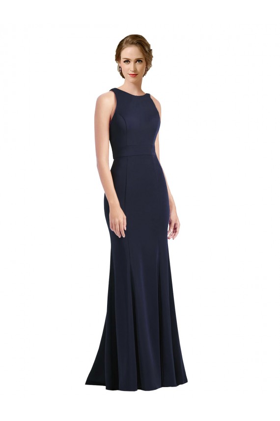 Online High Neck Sheath Long Crepe Prom Dress UK