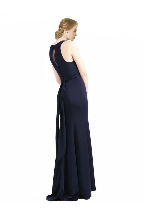 Online High Neck Sheath Long Crepe Prom Dress UK