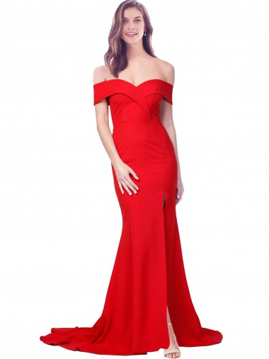 Online Criss Cross Full Length Long Crepe Prom Dress with Side Split UK