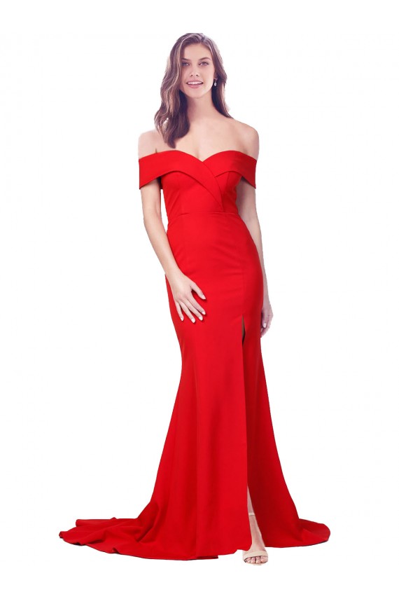 Online Criss Cross Full Length Long Crepe Prom Dress with Side Split UK