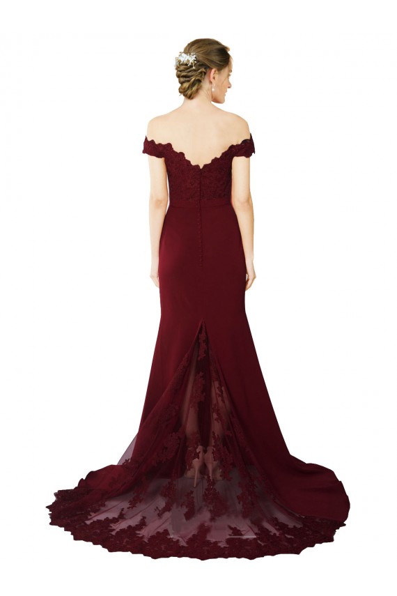 Online Full Length Off the Shoulder Formal Crepe Prom Dress with Lace On Bodice and Back UK