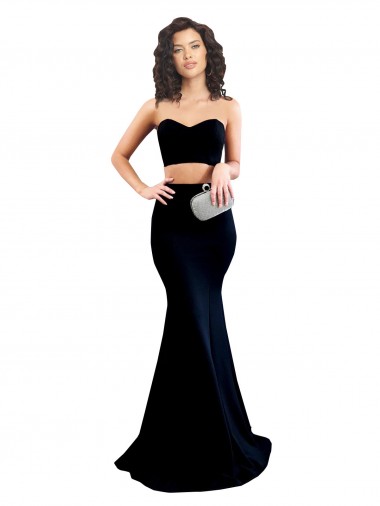 Online Two Piece High Neck Crepe Prom Dress UK