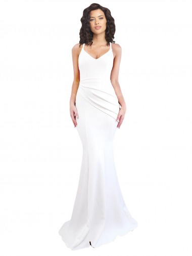 Online Fishtail Shape Spaghetti Straps Open Back Crepe Prom Dress with Ruffles UK