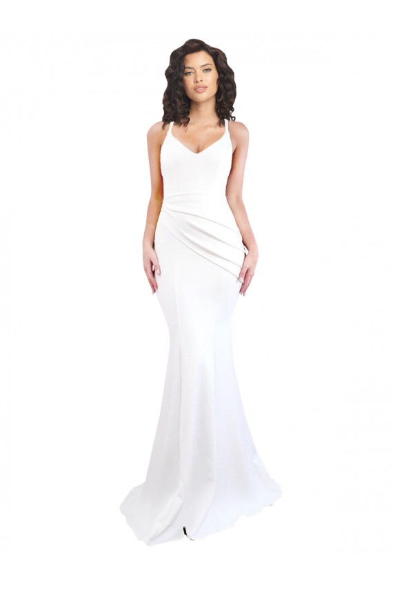 Online Fishtail Shape Spaghetti Straps Open Back Crepe Prom Dress with Ruffles UK