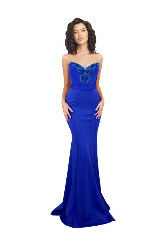 Online Sweetheart Flower Neckline High Neck Crepe Prom Dress UK