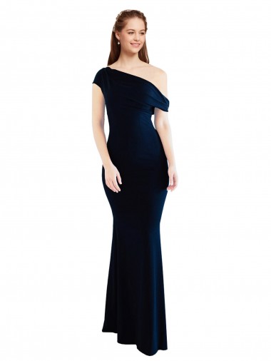 Online Draped Off the Shoulder Fitted Crepe Prom Dress UK