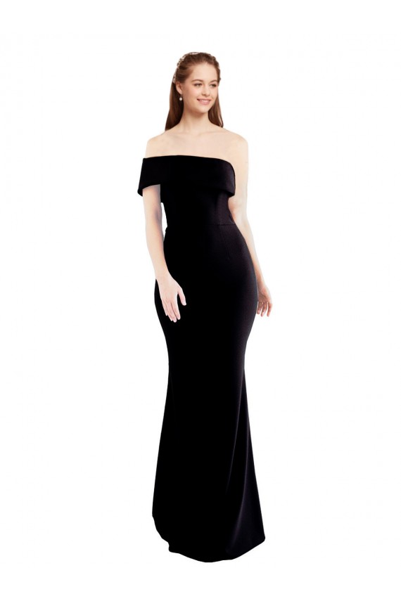 Online Asymmetrical Draped Off the Shoulder Banded Crepe Prom Dress UK