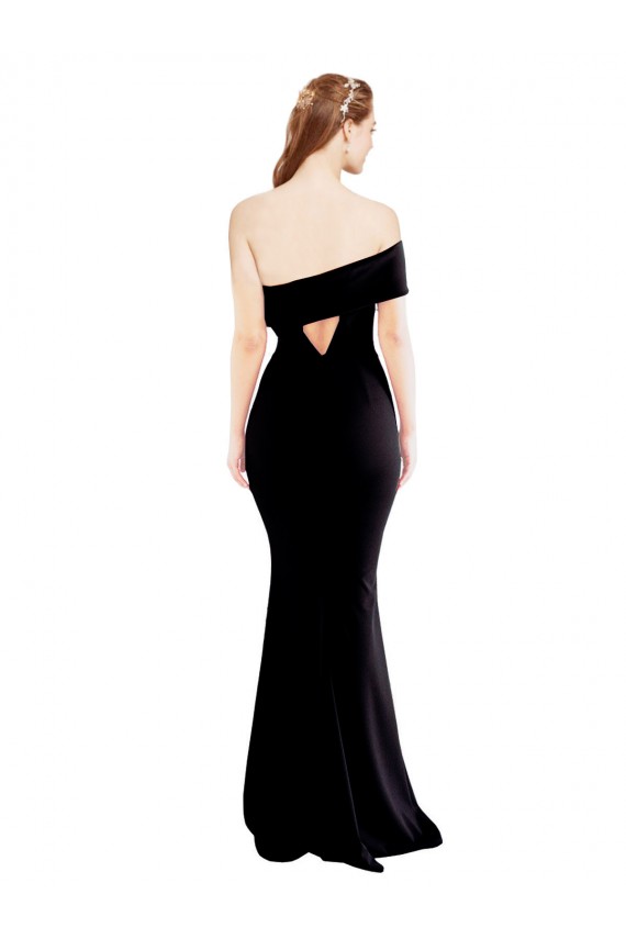 Online Asymmetrical Draped Off the Shoulder Banded Crepe Prom Dress UK