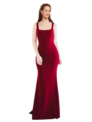 Online Square Neckline and Backline Fitted Crepe Prom Dress UK