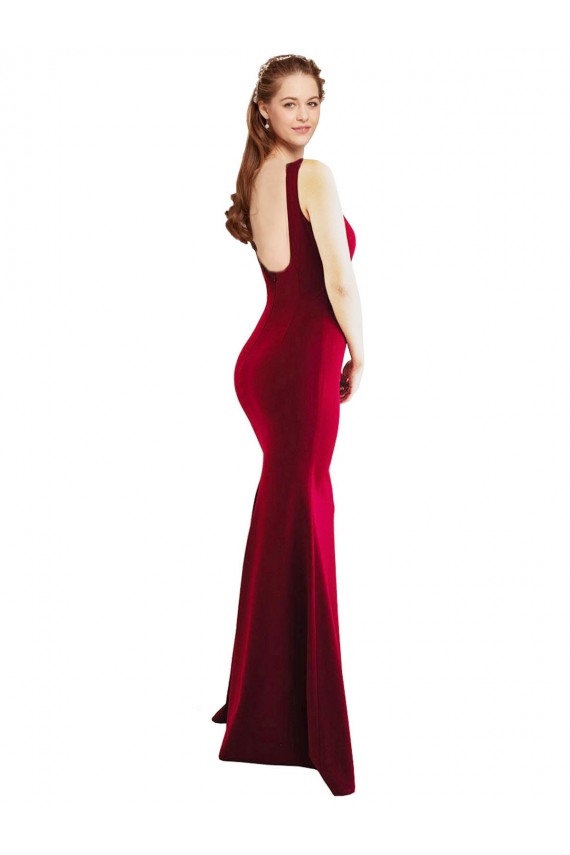 Online Square Neckline and Backline Fitted Crepe Prom Dress UK