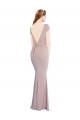 Online Boat Neck Cap Sleeve Crepe Prom Dress with Plunging Tie Back UK