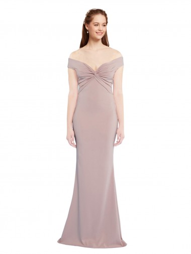 Online Knotted Off the Shoulder Crepe Prom Dress with Cut-Out Back UK