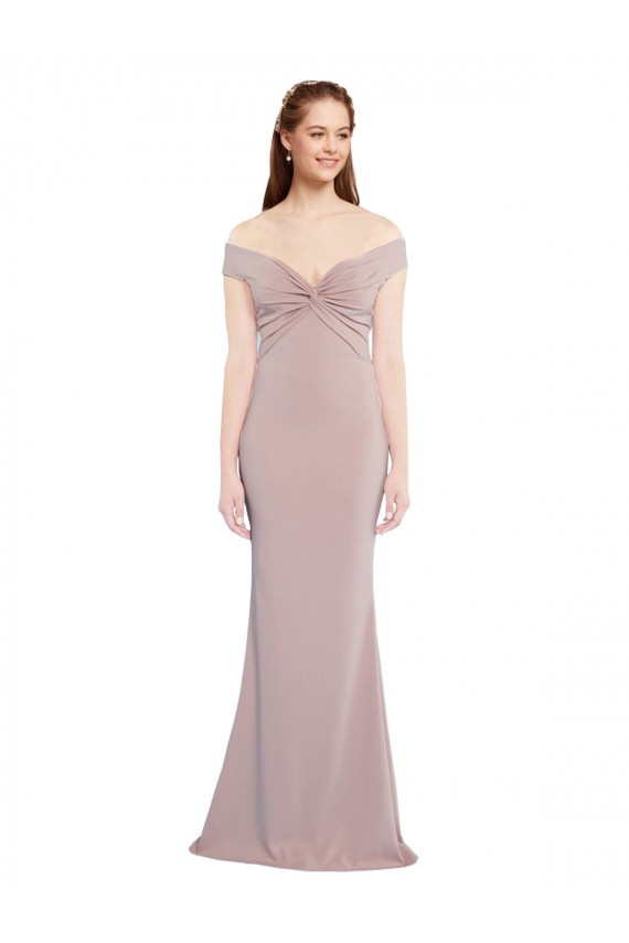 Online Knotted Off the Shoulder Crepe Prom Dress with Cut-Out Back UK