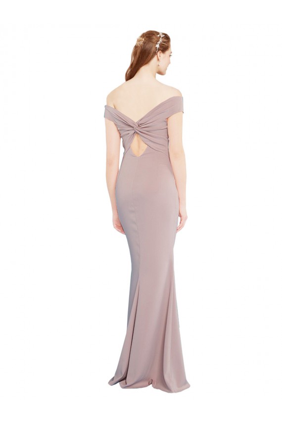 Online Knotted Off the Shoulder Crepe Prom Dress with Cut-Out Back UK
