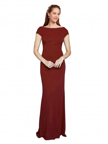 Online Cap Sleelves Mermaid Crepe Prom Dress Keyhole Back UK