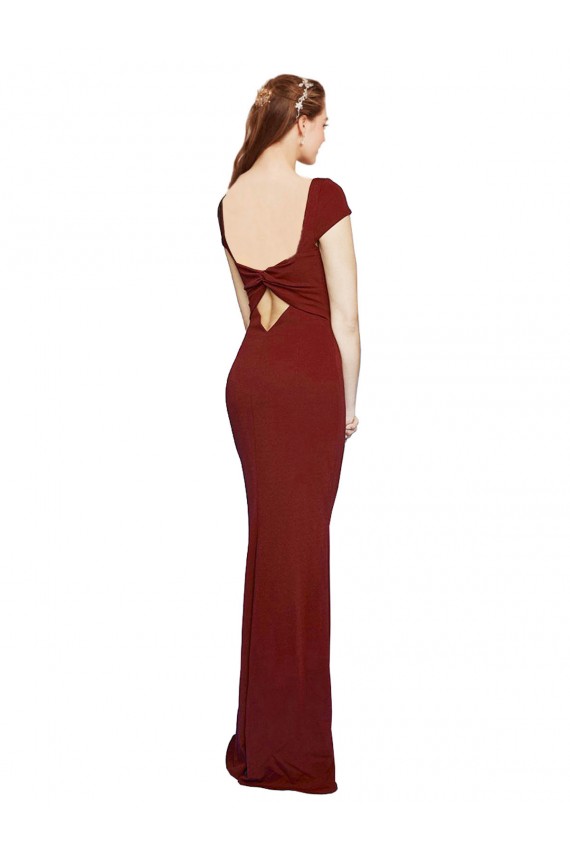 Online Cap Sleelves Mermaid Crepe Prom Dress Keyhole Back UK