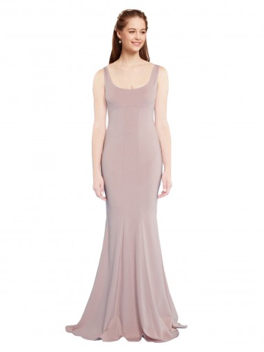 Online Sleeveless Scoop Neck Fully Lined Crepe Prom Dress UK