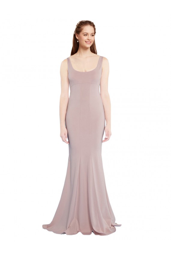 Online Sleeveless Scoop Neck Fully Lined Crepe Prom Dress UK