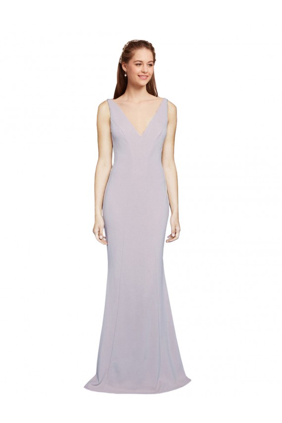 Online Cut-Out Back V-Neckline Mermaid Crepe Prom Dress Keyhole Back UK