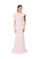 Online Low V-Back Long Mermaid Crepe Prom Dress with Ruffled Sleeves UK