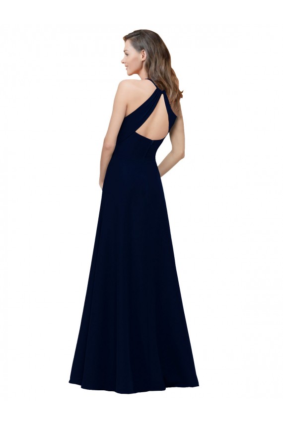 Online High Neck Crepe Prom Dress with Pleats and Keyhole Back UK