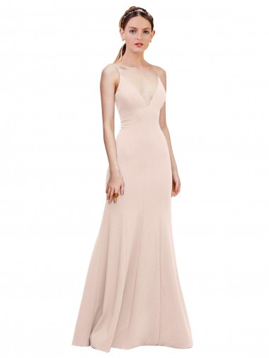 Online Deep V-Neck and Back Long Crepe Prom Dress UK