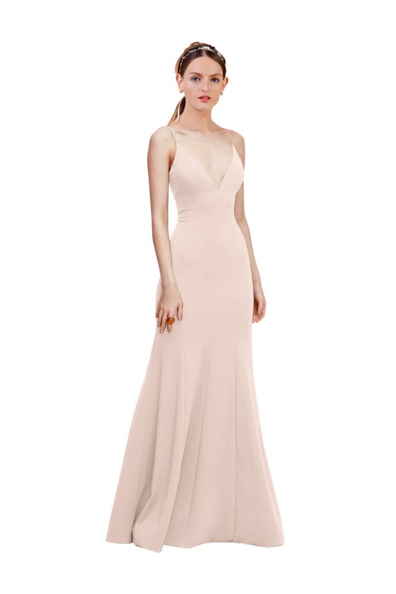 Online Deep V-Neck and Back Long Crepe Prom Dress UK