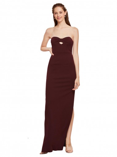 Online Twisted Strapless Keyhole Long Crepe Prom Dress with Slit UK