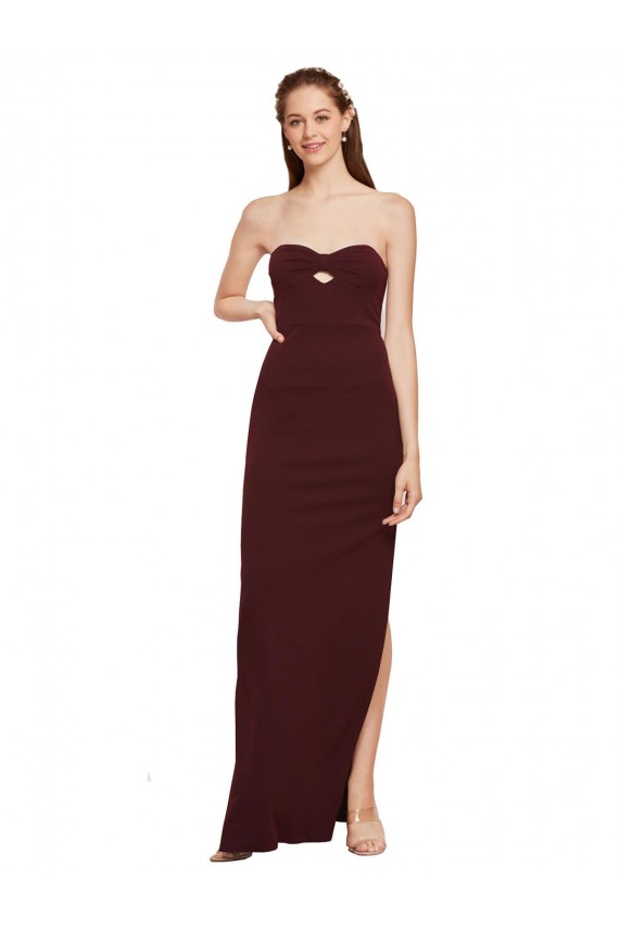 Online Twisted Strapless Keyhole Long Crepe Prom Dress with Slit UK