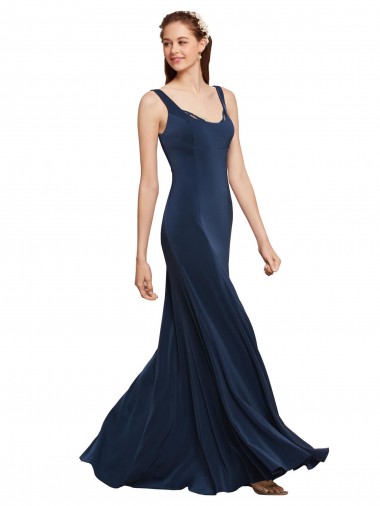 Online Fit and Flare Long Crepe Prom Dress with Round Neck UK
