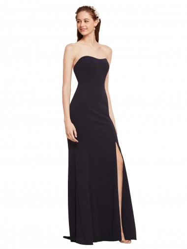 Online Strapless Bodycon Long Crepe Prom Dress with High Slit UK