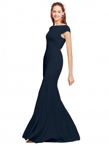 Online Fit and Flare Long Crepe Prom Dress with Tie Open Back UK