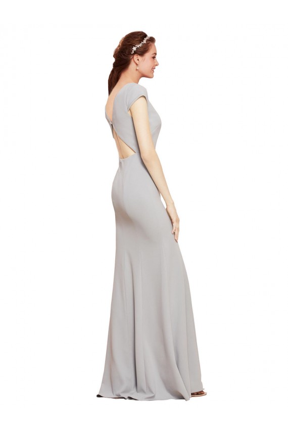 Online Fit and Flare Long Crepe Prom Dress with Tie Open Back UK