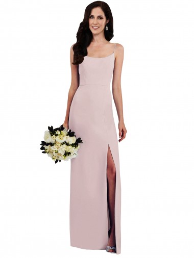Online Spaghetti Strap V Back Crepe Prom Dress with Front Slit UK