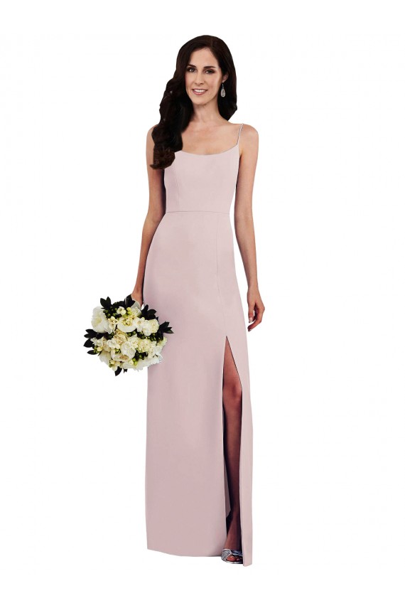 Online Spaghetti Strap V Back Crepe Prom Dress with Front Slit UK
