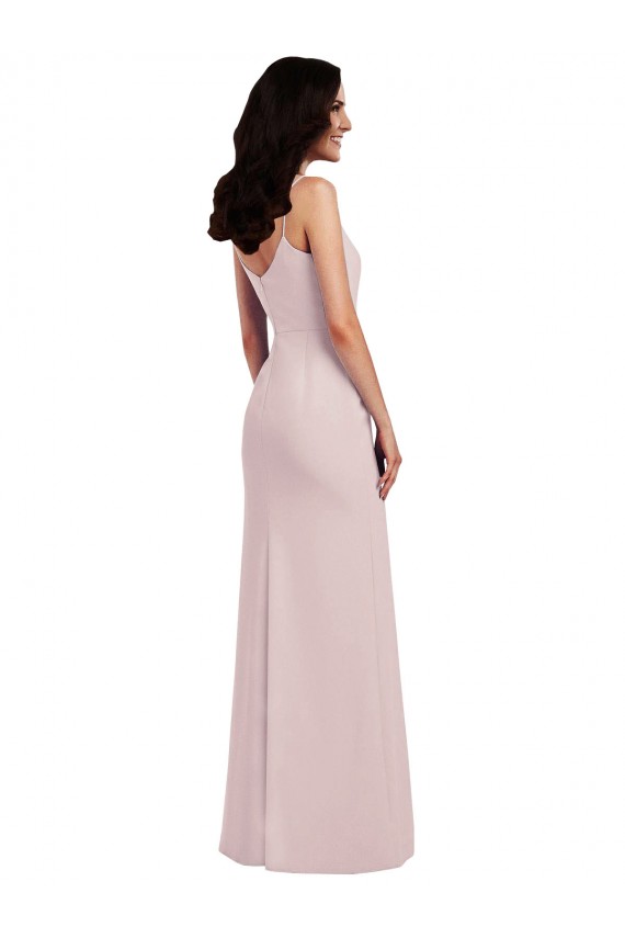 Online Spaghetti Strap V Back Crepe Prom Dress with Front Slit UK