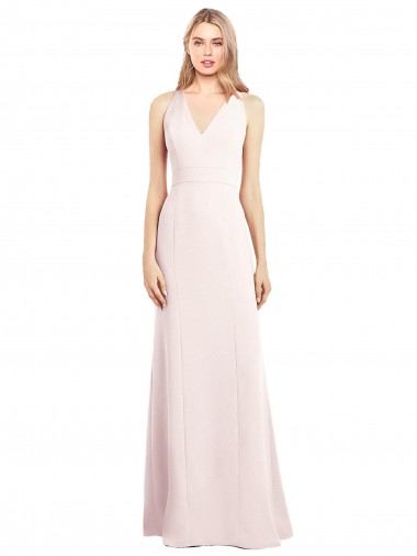 Online V-Neck Keyhole Back Crepe Trumpet Prom Dress UK