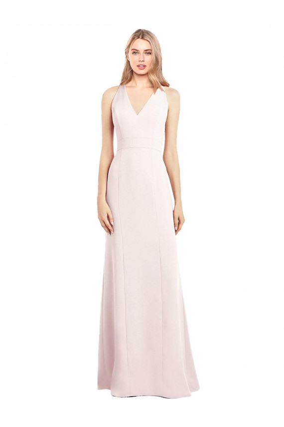 Online V-Neck Keyhole Back Crepe Trumpet Prom Dress UK