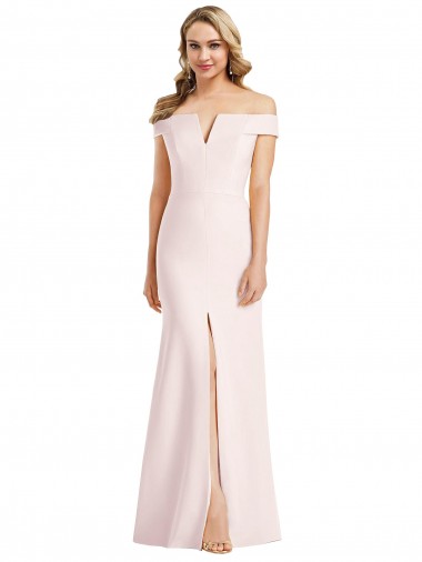 Online Off the Shoulder Notch Trumpet Crepe Prom Dress with Front Slit UK
