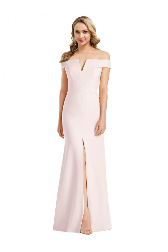 Online Off the Shoulder Notch Trumpet Crepe Prom Dress with Front Slit UK