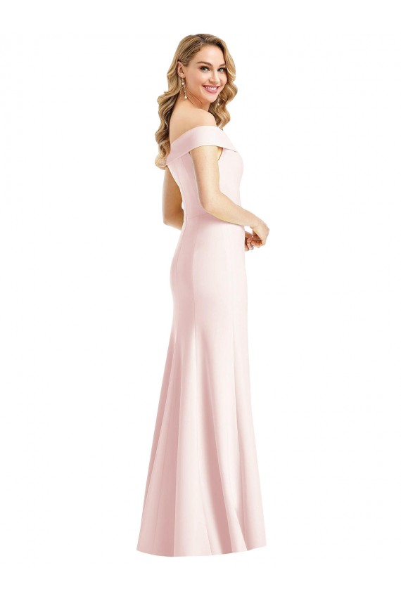Online Off the Shoulder Notch Trumpet Crepe Prom Dress with Front Slit UK