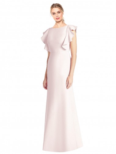 Online Ruffle Cap Sleeves Open Back Trumpet Prom Dress UK