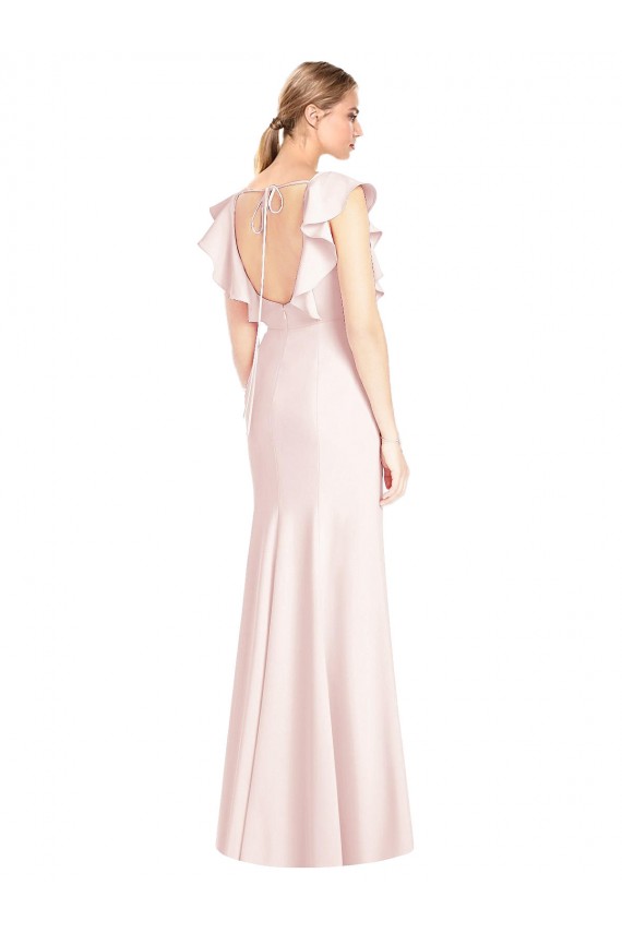 Online Ruffle Cap Sleeves Open Back Trumpet Prom Dress UK