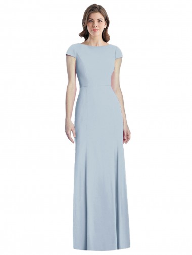 Online Bateau Neck Cap Sleeves Open Back Trumpet Prom Dress UK